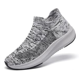 image:imageSHULOOK Womens Slip on Walking Shoes Comfort Lightweight Breathable Sock Shoe NonSlip Mesh Casual Fashion Tennis Running Sneakers Grey White 8