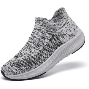 image:imageSHULOOK Womens Slip on Walking Shoes Comfort Lightweight Breathable Sock Shoe NonSlip Mesh Casual Fashion Tennis Running SneakersGrey White