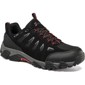 image:imageSHULOOK Mens Waterproof Hiking Shoes Lightweight Anti Slip Outdoor Ankle Boots Breathable Hike Trekking Trails ShoeBlackRed