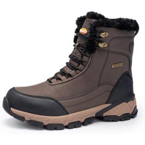 image:imageSHULOOK Mens Snow Boots Waterproof Warm Fur Lined Winter Hiking Boot Nonslip Outdoor Ankle Hightop Shoes Work Hiker Trekking TrailBrown