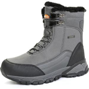 image:imageSHULOOK Mens Snow Boots Waterproof Warm Fur Lined Winter Hiking Boot Nonslip Outdoor Ankle Hightop Shoes Work Hiker Trekking TrailGrey