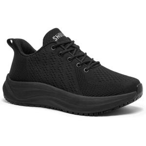 image:imageWomens Non Slip Work Shoes Slip Resistant Nurse Sneakers with Arch Fit Support Comfortable Mesh Walking Shoes for Food Service Chef Kitchen Restaurant BlackBlack