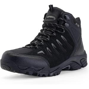 image:imageSHULOOK Mens Waterproof Hiking Boots NonSlip Lightweight Mid Top Ankle Boot Breathable Hiker Trekking ShoesBlack Grey